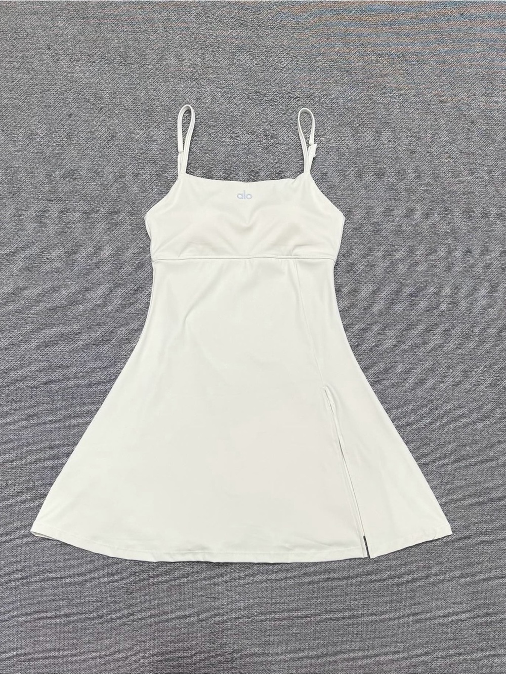 ALO Yoga White Spaghetti-Strap Slip Dress with Side Slit